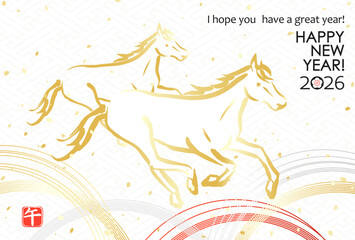 日本の年賀素材2026　伝統柄に2頭の馬と水引	