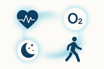 Illustrative icons depicting heart rate, oxygen levels, and sleep patterns highlighting the importance of holistic health and wellness for modern lifestyles and wellness journeys