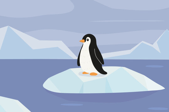 Penguin standing on an ice floe in a serene arctic landscape during a calm day