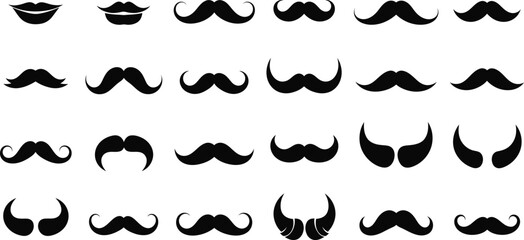 Illustration of collection of various mustache and lips silhouettes