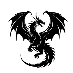 Black Winged Dragon Fantasy Creature Silhouette Icon