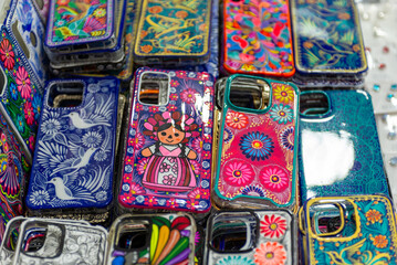Fototapeta premium Colorful Decorative Mobile Phone Case Mexican Style Craftmanship Variety Design