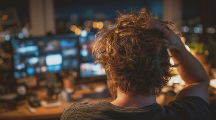 Person Working Late at Computer Desk