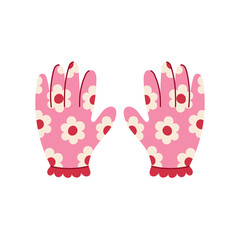 Floral Garden Glove Pink Coquette Art. Gardening item with flowers and lace. Cute cottagecore icon in hand drawn Playful feminine flat style. Vector Illustration