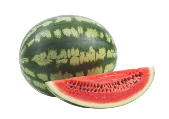 fresh watermelon with slice, isolated on transparent background.