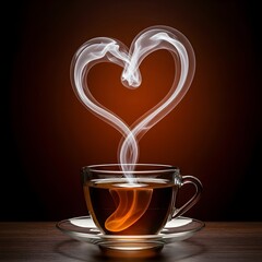 Backlit Tea Cup Steam Forming Heart or Wave Shape in Dramatic Light