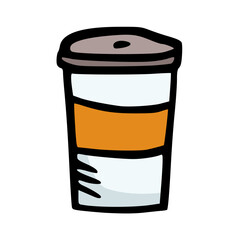 Hand Drawn Takeaway Coffee Cup Icon: Doodle of To-Go Hot Drink Mug for Cafe, Breakfast, Morning, and Beverage Design Element