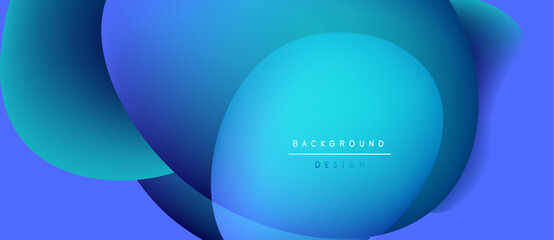 Abstract blue background features overlapping circular shapes. Gradient colors create modern design, suitable for digital projects. Minimal text present.