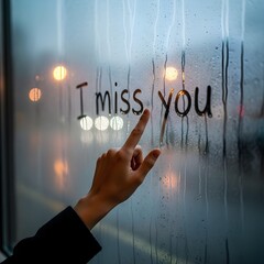 Female Hand Writing on Fogged Glass Window During Rainy Weather