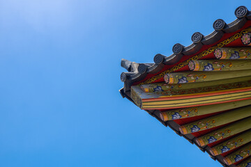 Korean style wall and roof, bukchon hanok villageTraditional Korean style architecture in Seoul South Korea.
