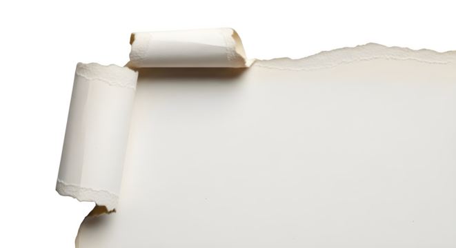 White ripped paper shows raw texture on black. Edge lighting creates contrast. Suitable for minimal design, background, or product mockup.