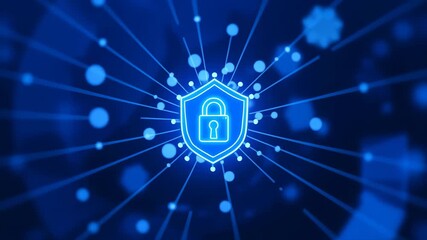 Abstract concepts of cybersecurity technology and digital data protection. Protect internet network connection with polygons, dots and lines in the center blur slow motion with dark blue background. - Powered by Adobe