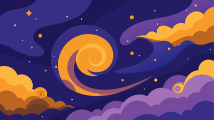 Illustration of a night sky with clouds and stars