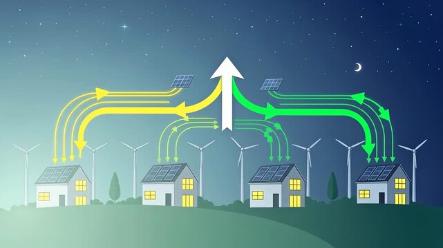 Smart Grid Community Sharing Renewable Wind Energy at Night.