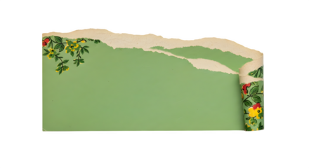 Distressed green paper shows floral pattern, creates vintage texture. Ideal as photo backdrop or branding surface.