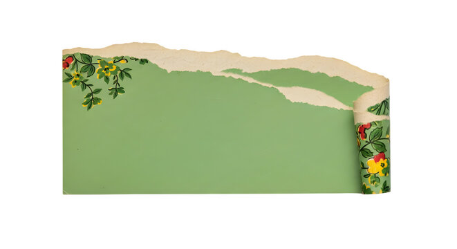 Distressed green paper shows floral pattern, creates vintage texture. Ideal as photo backdrop or branding surface.