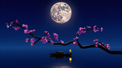 Fototapeta premium night scenario view under moon light, Generative AI
