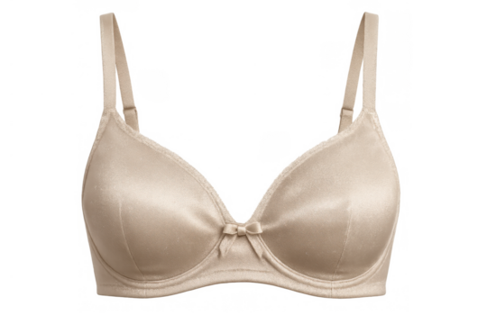 Beige satin underwire bra on transparent background for comfort and support lingerie fashion