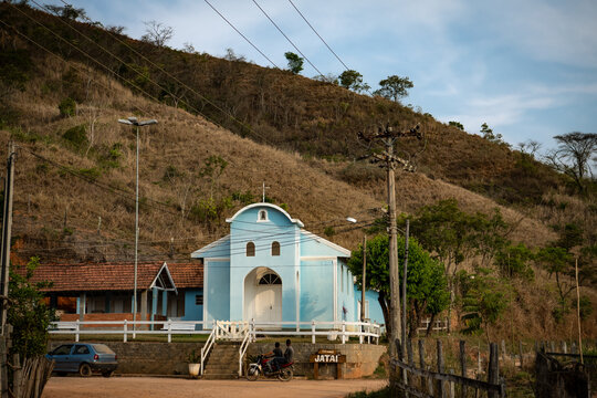 Blue Chapel at the Foot of a Hill in Para&iacute;ba do Sul - Rio de Janeiro State, Brazil