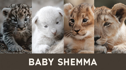 Four Adorable Animal Cub Close-up Collection, Varied Fur Colors and Patterns, Ideal for Pet Themes and Maternal-Infant Promotion Designs