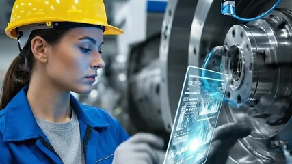 Advanced Manufacturing Woman Engineer Using Digital Technology. - Powered by Adobe
