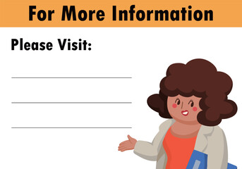 Cute Cartoon For More Information Card with Woman and Lines for Writing