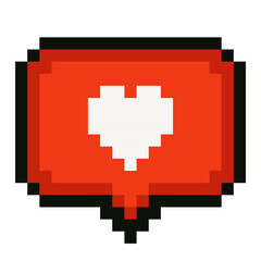 Bold pixel style heart badge perfect for social media reactions, romantic messages, digital stickers, gaming themes, Valentine designs and trendy retro inspired communication graphics.