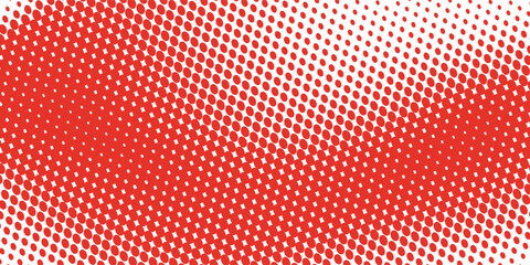 Obraz premium Red polka dots pattern. Dotted gradient halftone background. Red fading comic pop art overlay backdrop. Horizontal templates using halftone dots pattern. Halftone dots background. Vector illustration
