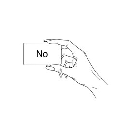 Icon of a beautiful feminine hand holding a card with the word "No", representing refusal and rejection concepts