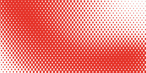 Red polka dots pattern. Dotted gradient halftone background. Red fading comic pop art overlay backdrop. Horizontal templates using halftone dots pattern. Halftone dots background. Vector illustration