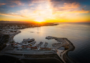 Paphos at sunrise, aerial view, Cyprus