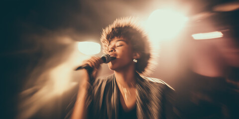 A vintage soul performance captured in motion blur, exuding raw emotion and energy