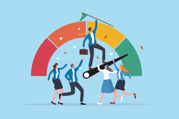 Employee success, thriving team achievement, corporate winning motivation, evaluation result, teamwork engagement, performance recognition, business people thriving on high performance evaluation.