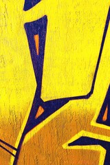Bold graffiti shapes in black on textured yellow wall. Modern Y2K street art, vibrant colors, urban style. Posters, social media, creative banner, summer visuals.
