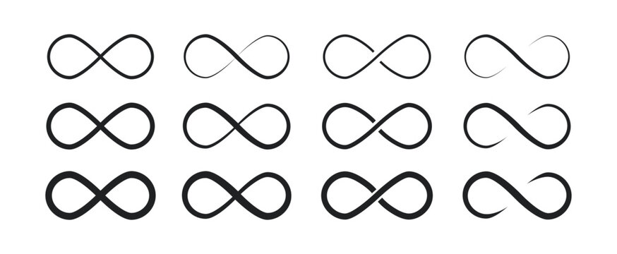 Infinity loop flat icon set in different styles. Vector illustration