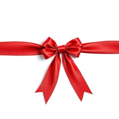 Classic Bright Red Satin Ribbon Bow Tied Horizontally on a Clean White Background
