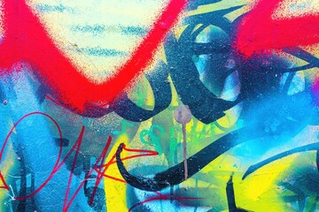 Dynamic graffiti pattern in vibrant neon red, blue, yellow. Urban 90s style, bold texture, fluorescent glow. Street art, backgrounds, posters, modern 90s, Y2K creative banner.