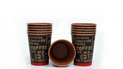 Empty paper cup for coffee made of paper on a white background.