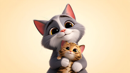 two friendly cats are hugging each other, Generative AI