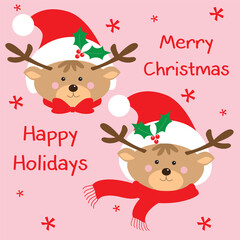 christmas card, gift bag or box design  with cute reindeer