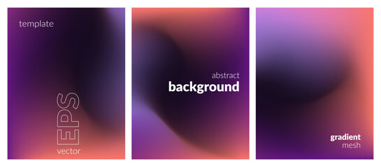 Abstract liquid background set. Gradient mesh. Effect bright color blend. Blurred fluid colorful mix. Modern design template for web covers, ad banners, posters, brochures, flyers. Vector image EPS