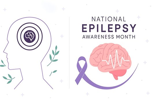 National epilepsy awareness month graphic with brain and awareness ribbon