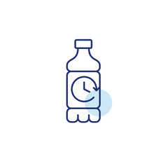 Plastic bottle and clock. Beverages timing and routines. Pixel perfect, editable stroke vector icon