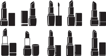 Obraz premium Collection of lipstick tubes and applicators, showcasing various shapes and sizes of beauty products