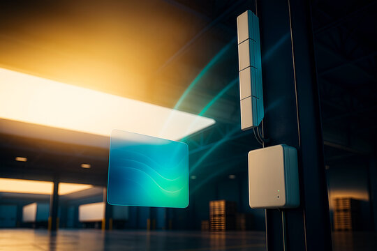 IoT sensor with holographic display in a modern smart warehouse