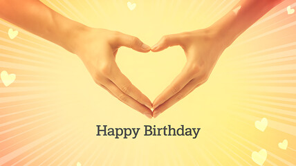 Warm birthday wishes with hands forming a heart shape, radiating love and joy for a special celebration, perfect for heartfelt greetings and thoughtful messages