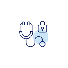 Stethoscope and lock. Protected patient data, secure doctor consultations. Pixel perfect, editable stroke vector icon
