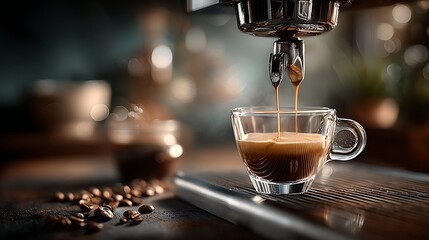 fresh coffee pouring with coffee machine
