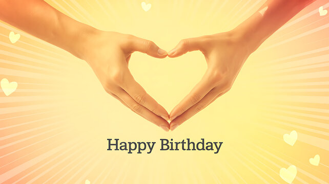 Warm birthday wishes with hands forming a heart shape, radiating love and joy for a special celebration, perfect for heartfelt greetings and thoughtful messages