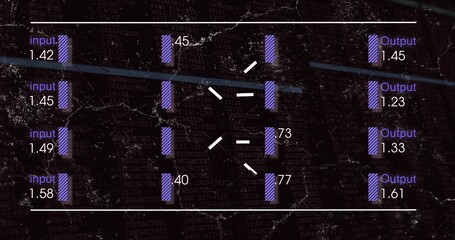 Obraz premium Showing centered schematic dataflow diagram on gritty code with input and Output bars and weights